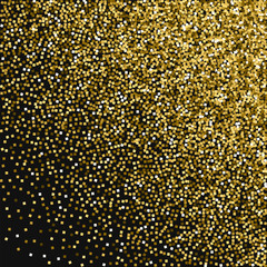 Gold glitter. Random gradient scatter with gold glitter on black background. Exceptional Vector illustration.