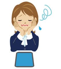 女性　会社員　困った　表情