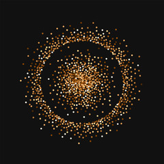 Red round gold glitter. Small double circle with red round gold glitter on black background. Cute Vector illustration.