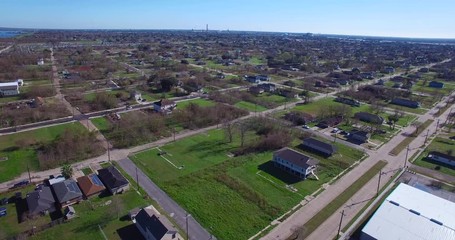 Dramatic aerial shot over the blighted lower ninth ward in New Orleans following Hurricane Katrina.
