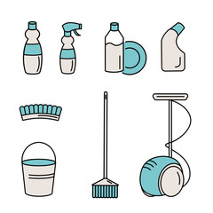Spring cleaning - isolated vector icons. Thin contour lines