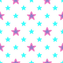 Fototapeta na wymiar Seamless pattern with blue and pink stars. Vector illustration.