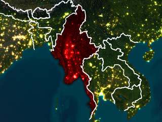 Map of Myanmar at night