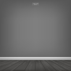 Empty room space with gray wall background. And wooden floor perspective pattern and texture. Vector illustration.
