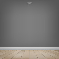 Empty room space with gray wall background. And wooden floor perspective pattern and texture. Vector illustration.