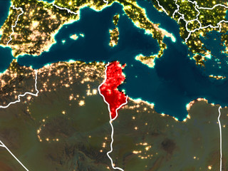 Map of Tunisia at night