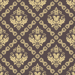 Classic seamless vector pattern. Damask orient brown and golden ornament. Classic vintage background