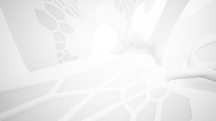 Abstract white parametric interior with window. 3D illustration and rendering.