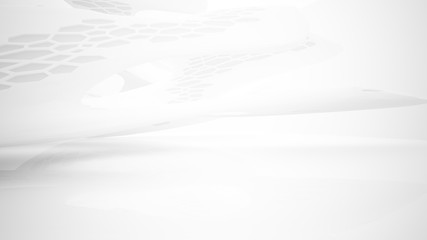 Abstract white parametric interior with window. 3D illustration and rendering.