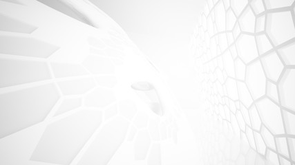 Abstract white parametric interior with window. 3D illustration and rendering.