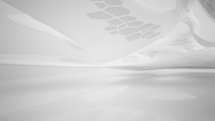 Abstract white parametric interior with window. 3D illustration and rendering.