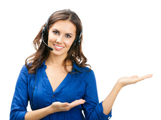 Support phone operator showing, on white