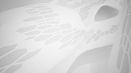 Abstract white parametric interior  with window. 3D illustration and rendering.
