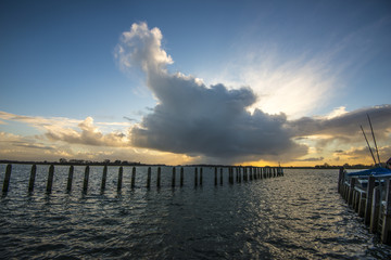 Fototapeta premium Panorama of an approachign storm over Bosham Harbour, West Sussex, England