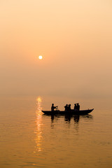 Sunrise on the river Ganges in Varanasi, India