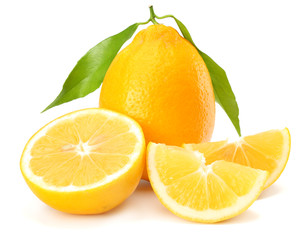 healthy food. lemon with green leaf isolated on white background