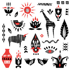 Vector hand-drawn set of nature elements of Africa.