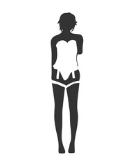 Beautiful sexy fitness girl. Pretty woman wearing lingerie. Front view.