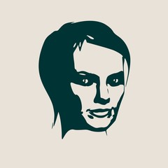 Face half turn view. Elegant silhouette of a female head. Short hair. Monochrome gamma.