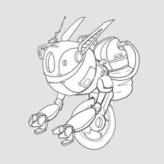 A robot with a gyro on one wheel. Artificial intelligence. Contour vector illustration, isolated