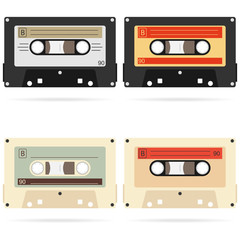 Retro audio cassette, a set of retro audio cassettes. A realistic audio cassette.