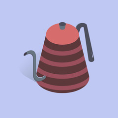 Vector illustration with 3D coffee or tea pot. Kettle in isometric flat style