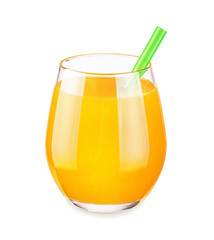 Glass with orange juice isolated on white background.