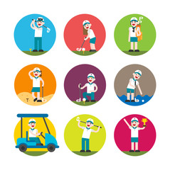 golf sports player character vector flat design illustration set 