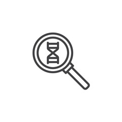 Dna scanning outline icon. linear style sign for mobile concept and web design. Magnifier and dna structure simple line vector icon. Symbol, logo illustration