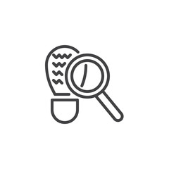 Looking for clues outline icon. linear style sign for mobile concept and web design. Magnifying glass and footprint simple line vector icon. Symbol, logo illustration.