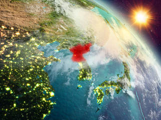 North Korea in sunrise from orbit