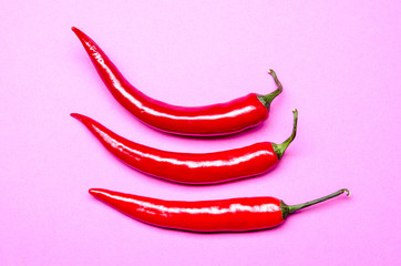 three chilies on a violet pastel background