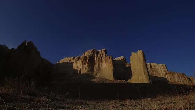 Sunny morning in the magnificent white chalky canyon of Kasakhstan