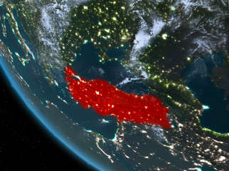 Night view of Turkey on Earth