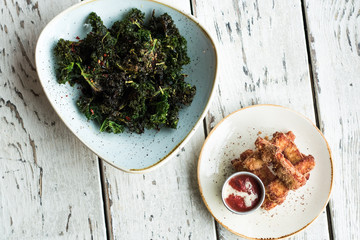 Kale chips deep fried food high end restaurant 