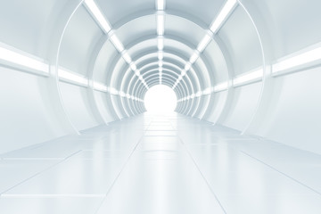 Abstract illuminated empty white corridor interior