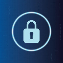 Cyber security concept, protection concept.  Lock on digital background. Layered, isolated design.