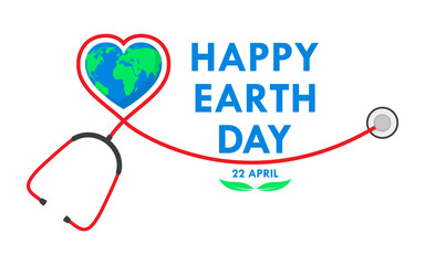 Happy Earth Day background with stethoscope. Vector illustration