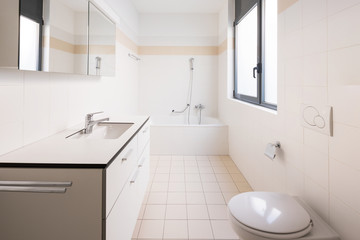 Interior of modern apartment, empty bathroom