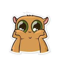 Sticker for messenger with funny animal. Dreamy, pensive hamster. Vector illustration, isolated on white background.