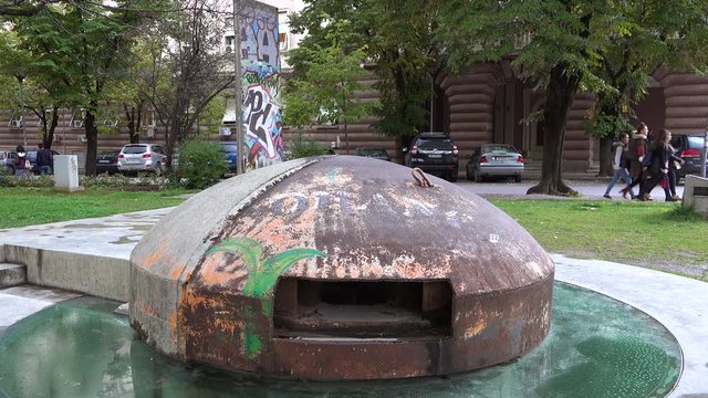 Concrete pillbox bunkers are found in downtown Tirana Albania.