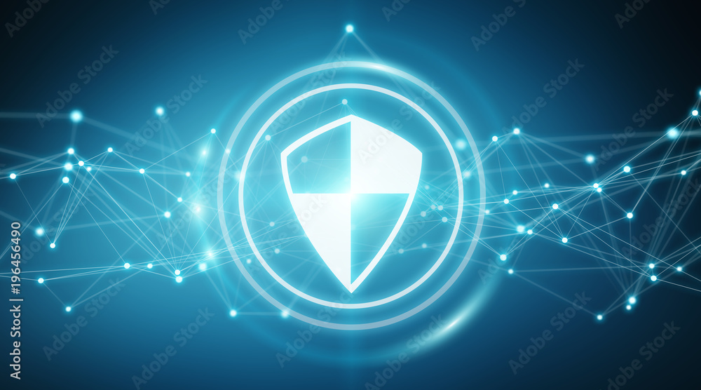 Poster Modern digital data shield antivirus 3D rendering