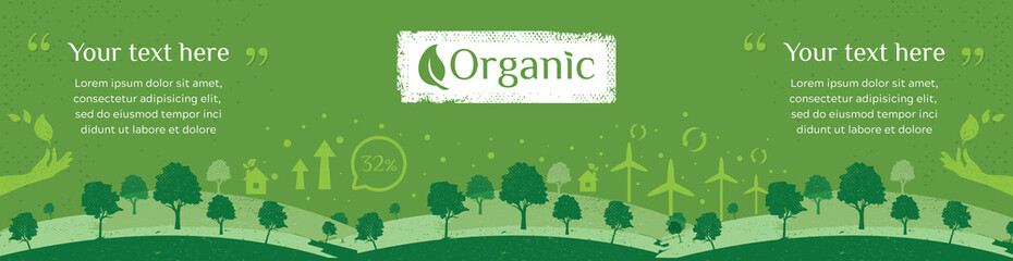 Billboard or web banner of Clean green environment with grunge style. Vector of nature, ecology, organic, environment banners