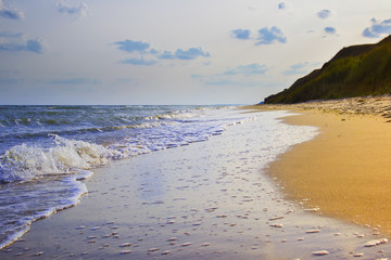 the yellow sand beach near the sea