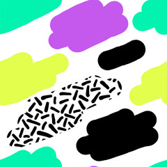Cute hand drawn retro seamless repeating pattern with abstract shapes brush strokes in 80s and 90s style