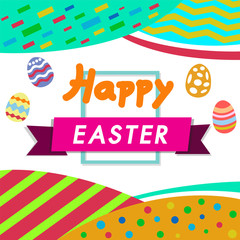 Happy Easter color,white background with colorful egg, Egg hunt for children template layout. Vector illustration.