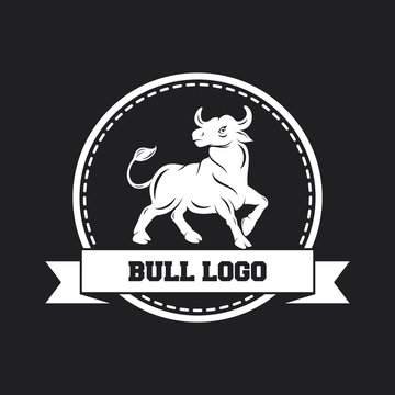 White bull icon design template on black background