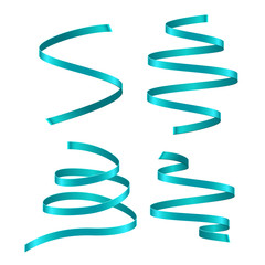 Set of light blue curling streamers on white background