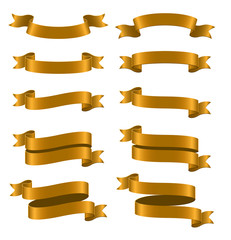 Set of brown ribbon banners on white background