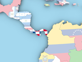 Map of Panama with flag on globe